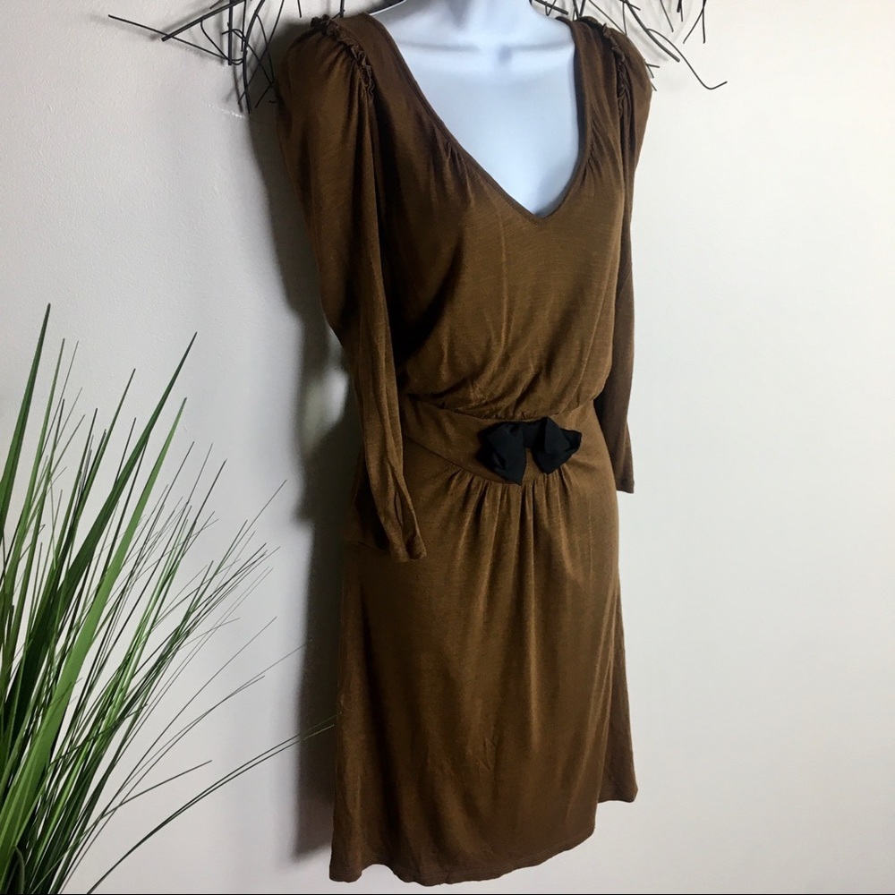 Long sleeve brown ZARA bow dress. Large